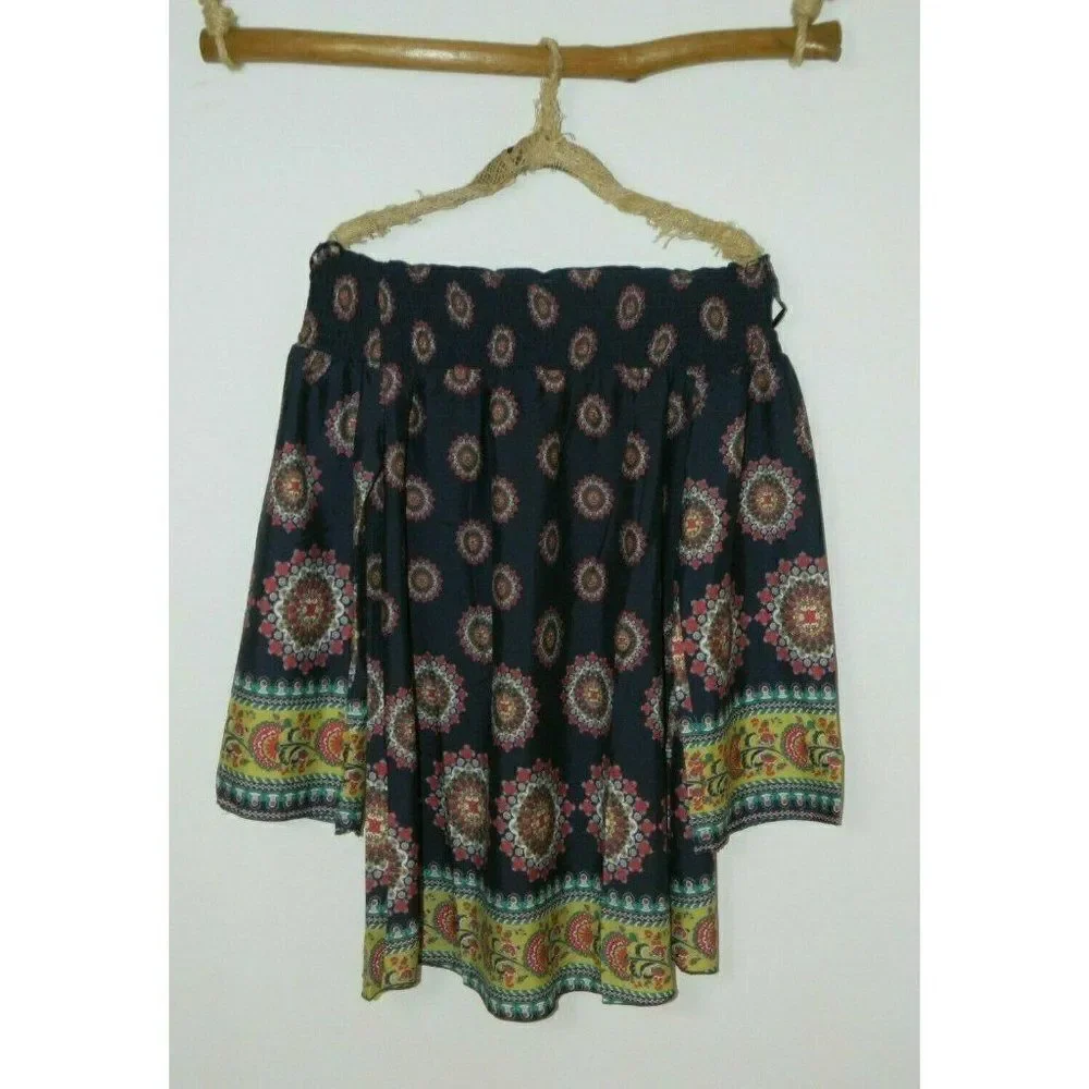 Band of Gypsies Zoe & Rose Dress Blue‎ Floral Off The Shoulder Bell Sleeves Mini